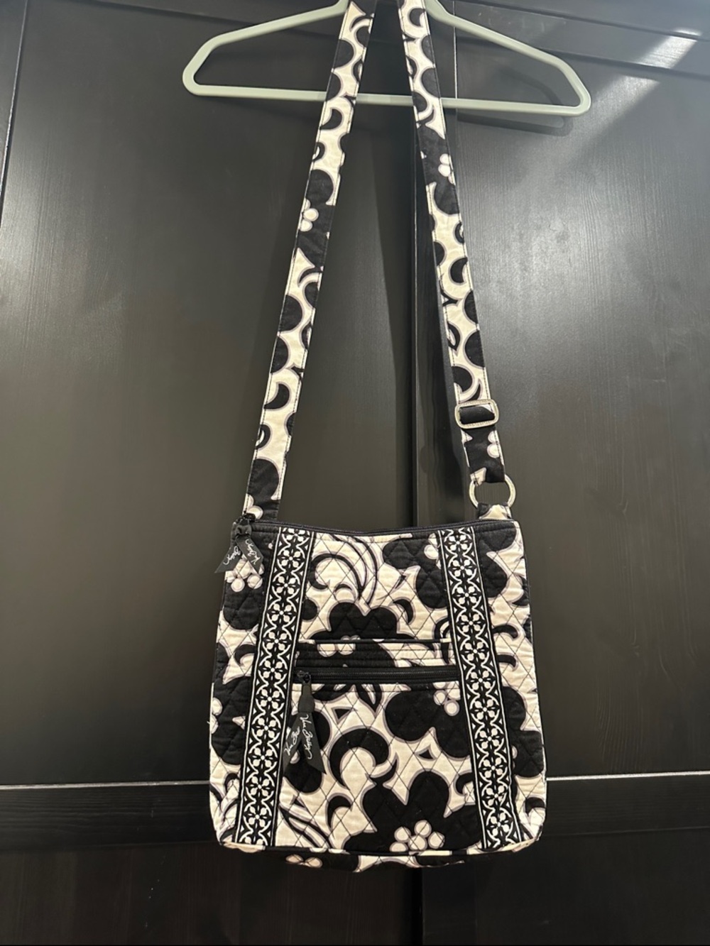 Vera Bradley Black & White Quilted Crossbody with Floral Motif